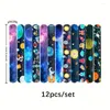 Party Decoration 12Pcs Space Theme Slap Circle Glitter Sequins Bracelet For Baby Shower Birthday Decor Kids Gifts