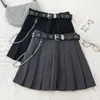 Punk Mini Skirt With Chain Belt Rock Girl Cheerleading Belted Pleated Alt Women Egirl Y2K Outfit 240420