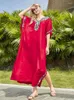 Feestjurken EDOLYNSA Elegant goud geborduurd Long Kaftan Plus Size dames zomer 2024 kleding strandkleding maxi jurk robe sarong Q1480