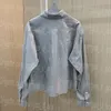 Gray Women Blouse T Shirts Luxury Designer Long Sleeve Tops Button Down Elagant Shirts