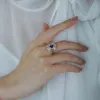 Zespoły vintage antyczne pierścienie dla kobiet luksusowy kolor żółty złoto symulacja szafir szafirowa pierścionek koktajlowy