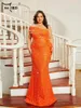 Robes de taille plus missord orange paille-bal robe de bal élégante Femmes une épaule sans manches volants bodycon