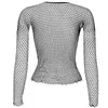 Vrouwen visnet mesh tops 6 kleuren sexy zie door t -shirt mager goth Hollow out lange mouw shirts crop top shirt streetwear 240417