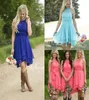 Short Chiffon County Bridesmaid Dresses Halter Ruffles Beach Wedding Guest Dress knee Length Royal Blue Party Prom Gown CPS5757109053