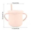 Vattenflaskor Matkvalitet Silikon Children's Cups Fall Resistant Portable Double Ear Handtag med Baby Straw Learning Drink