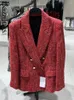 Women's Suits 2024 Store Jacket Autumn In Outerwear Elegant Red Tweed Blazer Coat Double Breasted Official