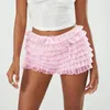 Dames shorts Summer gegolfd frilly solide kleur meerlagige mesh mesh korte broek zoete schattige bloeiers