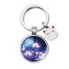 Nya stilar blomma söt tecknad pendell Diy Time Gemstone rostfritt stål Keychain Pendant Gift