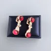 Earrings Designer Collection Style Highend Women Lady Inlay Cubic Zircon Synthetic Rubellite Plated Rose Gold Color Ear Clip Earrings