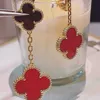 Designer Original Small Van 925 Silver Rose Gold Tiger Eye Stone Red Agate Clover Double Flower Oreau Boucles d'oreilles de vent Boucles d'oreilles