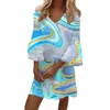 Robes décontractées Retro Floral Print Flare Sleeve Mini Robe 2024 Été Femmes Ruffle Loose Very V Neck Beach Robe Femme