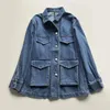 Women's Jackets Women Jacket Early Fall 2024 Retro Denim With Large Pockets Straight Tube Off Shoulder Loose Cargo Top