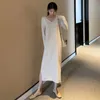 Casual Dresses Autumn Women Maxi Dress Loose V-neck Knitted Long Winter Sweater