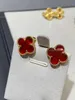 Charme de créateur 925 Boucles d'oreilles de trèfle de fourgonnette en argent pur plaquées avec de l'herbe noire de Fritillaria en or 18 carats