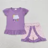 Kledingsets stijl korte mouw zon en wolken paarse meisjes outfits kinderkleding groothandel peuter kind