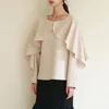 Women's Blouses Gagarich Japanese Korean Style Spring Summer Loose Sweet Solid Round Neck Ruffled Edge Patchwork Cape Long Sleeved Shirt