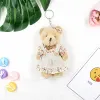 Chains 20PCS Cute Girls Country Style Linen Rabbit Doll Keychain Women Teddy Bear Key Ring On Bag Car Wedding Party Toys Couple Gift