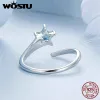 Ringar Wostu Original 925 Sterling Silver Meteor Open Ring Finger Ring med grönt glas för kvinnor Fina smycken Party Dating Gift FNR535