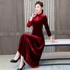 Casual Dresses Women Fall Winter Dress Big Swing Solid Color Stand Collar Long Sleeve Hollow Out A-line Soft Warm Thick Pullover Lady Prom