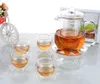 Teaware Set 1x Clear Tea Set -750 ml Värmebeständig glas Tekanna 4x 80 ml dubbla väggkoppar 1 x rundform varmare