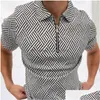 Men'S Polos Mens Summer Golf Plaid Dot Print Lapel Half Zip Short Sleeve Tops Sportswear Casual Slim Fit Shirts 220614 Drop Delivery A Dhze1