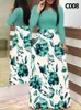 Elegant Womens Long Dress Flower Retro Printed Patchwork Sleeve Banquet Maxi Robe S5XL 240419