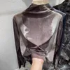 Frauen Tanks Halo gefärbt gedruckt halb hoher Hals Langarmes T-Shirt für frühe Frühlingsalter, die Tinte dünne Oberseite reduzieren