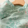 Partykleider Limiguyue chinesischer Stil Sommer Blumensticke Mini Kleid Frauen Seiden Ramie Raglan Sleeve A-Line Vestidos E617