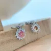 Örhängen trendig 1ct röd rosa färg VVS Moissanite Sunflower Clip Earrigns for Women 925 Sterling Silver Lab Diamond Earrings Pass Tester