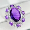 Cluster Rings Big 4 S Роскошные фиолетовые хрустальные аметисты Gemstones Цирконные бриллианты цветы для женщин