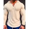 Men's Hoodies 2024 Contrast Color Long Sleeved T-shirt For Henley Neck Breathable Sports Hoodie Waffle Polyester Casual Sleeves