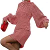 Lässige Kleider Frühling Frauen eleganter Punkt Druck Mini Kleid O-Neck Lantern Long Sleeve täglich lose T-Shirts Vestidos