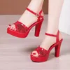 Sandaler 10 cm Fashion Bling Peep Toe Women's High Heel Summer 2024 Shoes Female Party Woman Platform Storlek 32 33 35 36 37 43