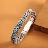 Strands QN Silver Color Braided Bracelet with Tangcao Pattern for Men and Women Thick Style Retro and Old Fashioned Fashion Jewelry