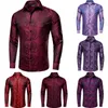 Chemises décontractées pour hommes High-Tie Wine Red Silk Paisley Turndown Cold à manches longues pour hommes Jacquard Male Business Party Wedding