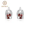 Earrings GEM'S BALLET 1.78Ct Natural Red Garnet Three Stones Clip Earrings For Women 925 Sterling Silver Birthstone Earrings Fine Jewelry