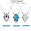 Kolyeler Kaletine Opal Hamsa Fatima Charm Orijinal 925 STERLING Gümüş Kolye Kolye Takı Uzun Zincir Kolye Kltn022