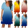 Casual Dresses Women's Summer Fashion Gradient Color V-Neck Petal Sleeve Kort fickklänning Elegant och Pretty Stor