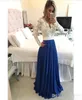 Fashion arabe Nouvelle lace en dentelle Robes de soirée à manches V Col de cou châssis en mousseline de soie de sol Robes de fête de bal Forme NEVOI SOIR