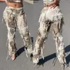 Tie Dye Fringe Pantlastbyxor Y2K Streetwear Fashion Women Summer Clothes Pencil Casual Tassel Sweat Pants Joggers 240410