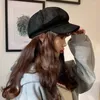 Beralar Retro Ayarlanabilir Yuvarlak Ressam Şapkası Siyah Kırmızı Sekizgen Metal Toka Kadın Süet Brim Beret Kore Stil