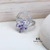 Strängar Purple Zirconia Silver 925 Bridal smyckesuppsättningar för kvinnliga kostym smycken armband bröllopsringar örhängen hängen halsband