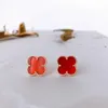 Designer Charm High Version Van Medium Four Leaf Grass Earrings Female Gold Thicked Plating 18K Rose Natural Black Agate Red Chalcedony