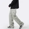 Men's Pants Houzhou Cargo Pants mens zipper oversized wide leg mens T-shirt hip-hop casual Korean pocket Safari style Y240422
