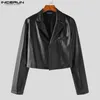 INCERUN Tops Korean Style Handsome Mens Short Leather Jackets Suit Casual Streetweat Male Longsleeved Blazer S5XL 240407