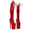 Dance Shoes Leecabe 23CM/9inches Red Color Patent PU Upper Fashion Lady Small Open Toe High Heel Platform Pole Boots