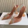 Amina Muaddi Heel Clear Sandals Top Luxury Designer Dress Shoes Bowknot Crystal Diamond Decoration透明PVCワインカップAmina Muadi Red Heels 938