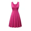 Casual jurken Mouwloze vrouwen Sundress sexy elagnce eving party cocktailjurk retro solide color v nek geplooide ruche a-line swing