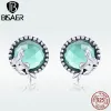 Earrings BISAER 925 Sterling Silver Mermaid Stud Earring Fairy Story Light Green CZ For Women Party Original Fine Jewelry ECE383