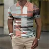 Fashion Mens Polo gestreepte plaid print vintage kleding hoog Quality top street casual korte mouwen losse oversized shirt 240418